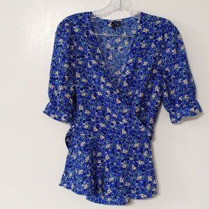 Vero Moda Floral Wrap Blouse – Size S – 83% Viscose – Blue/Green